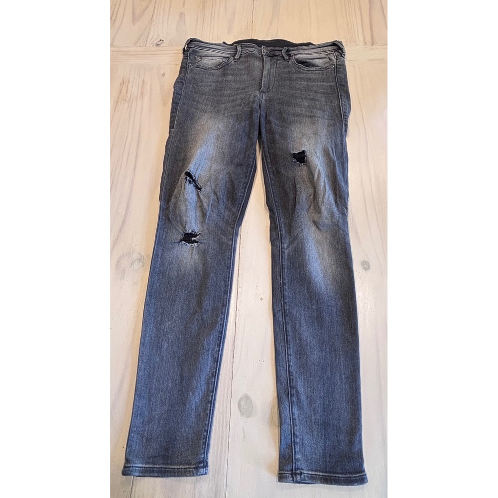 True Religion Halle Mid Rise Super Skinny Distressed Gray Jeans Women's Size 30
